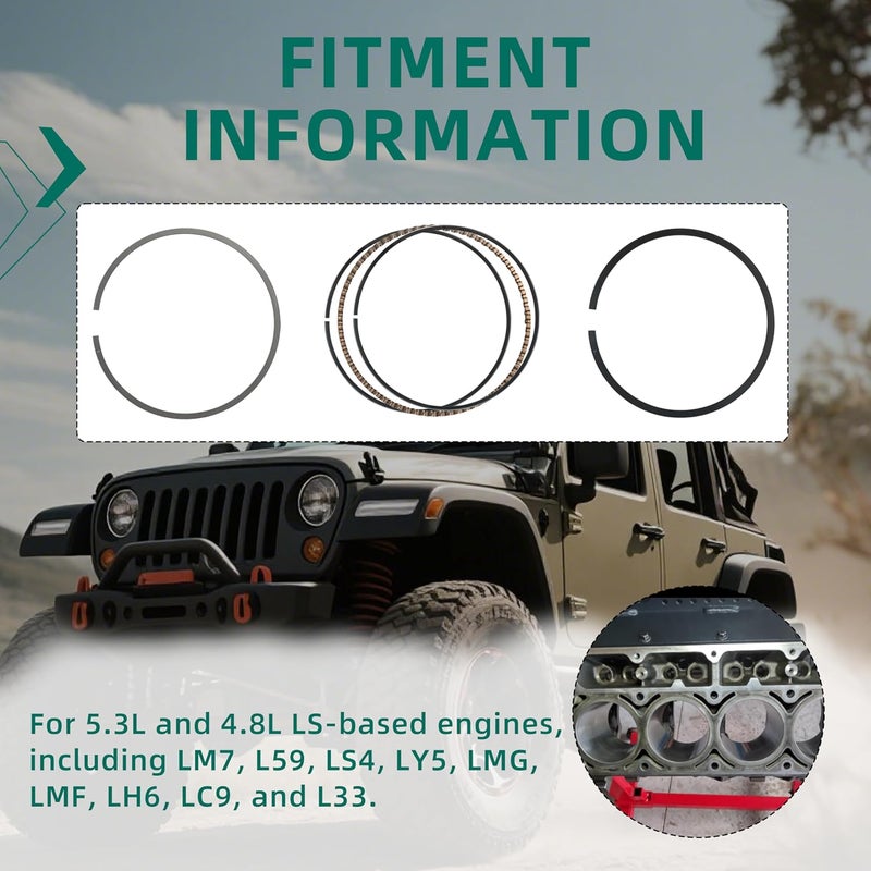 Riyhch 40PCS, Piston Ring kit,for 5.3L and 4.8L LS-based engines, including LM7, L59, LS4, LY5, LMG, LMF, LH6, LC9, and L33,OE 41859CP 2M4978 E-937K PR3165,Standard Size(STD) - Image 4